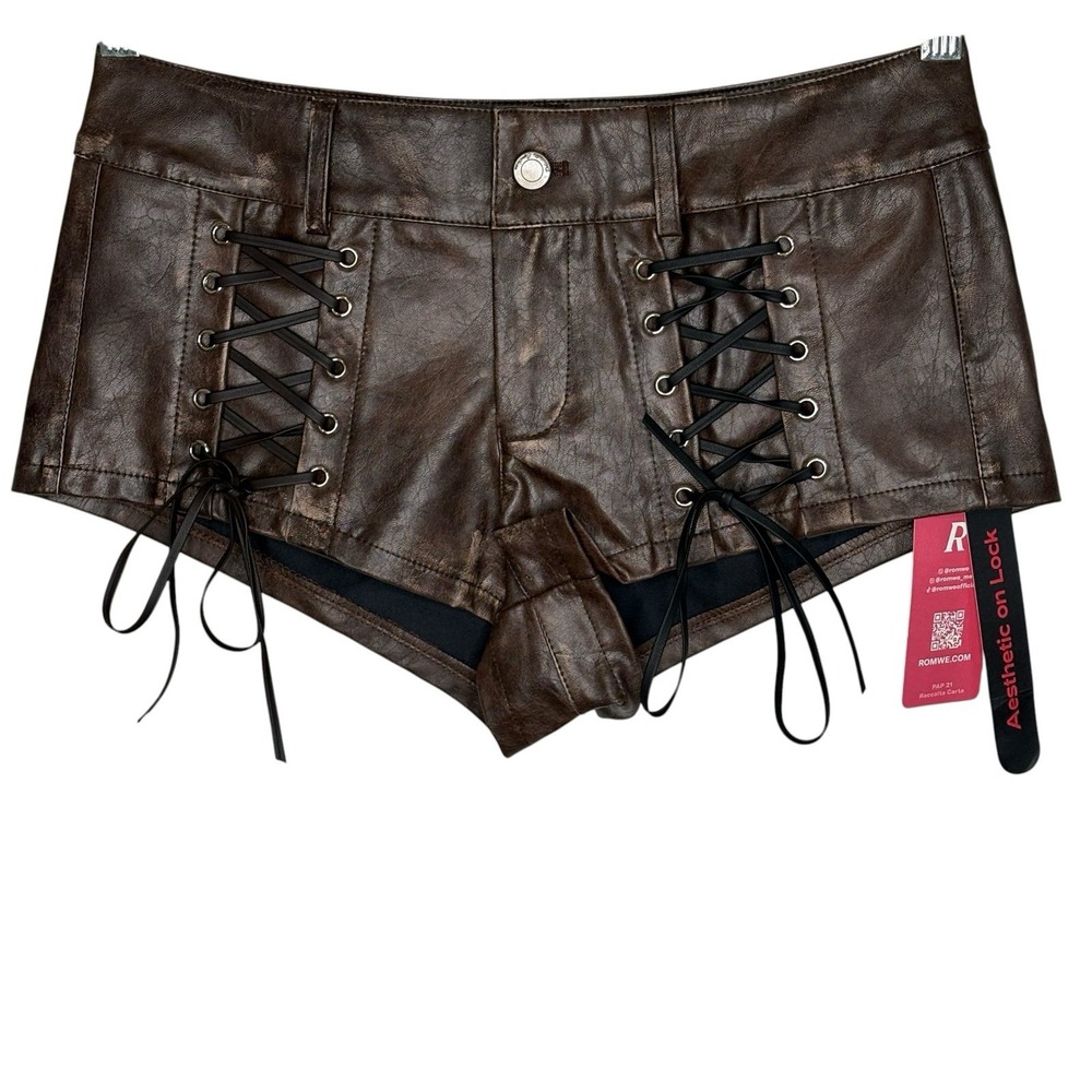 Y2k Faux Leather Lace Up Hot Shorts S Grunge Festival Low Rise Moto Clubwear NEW